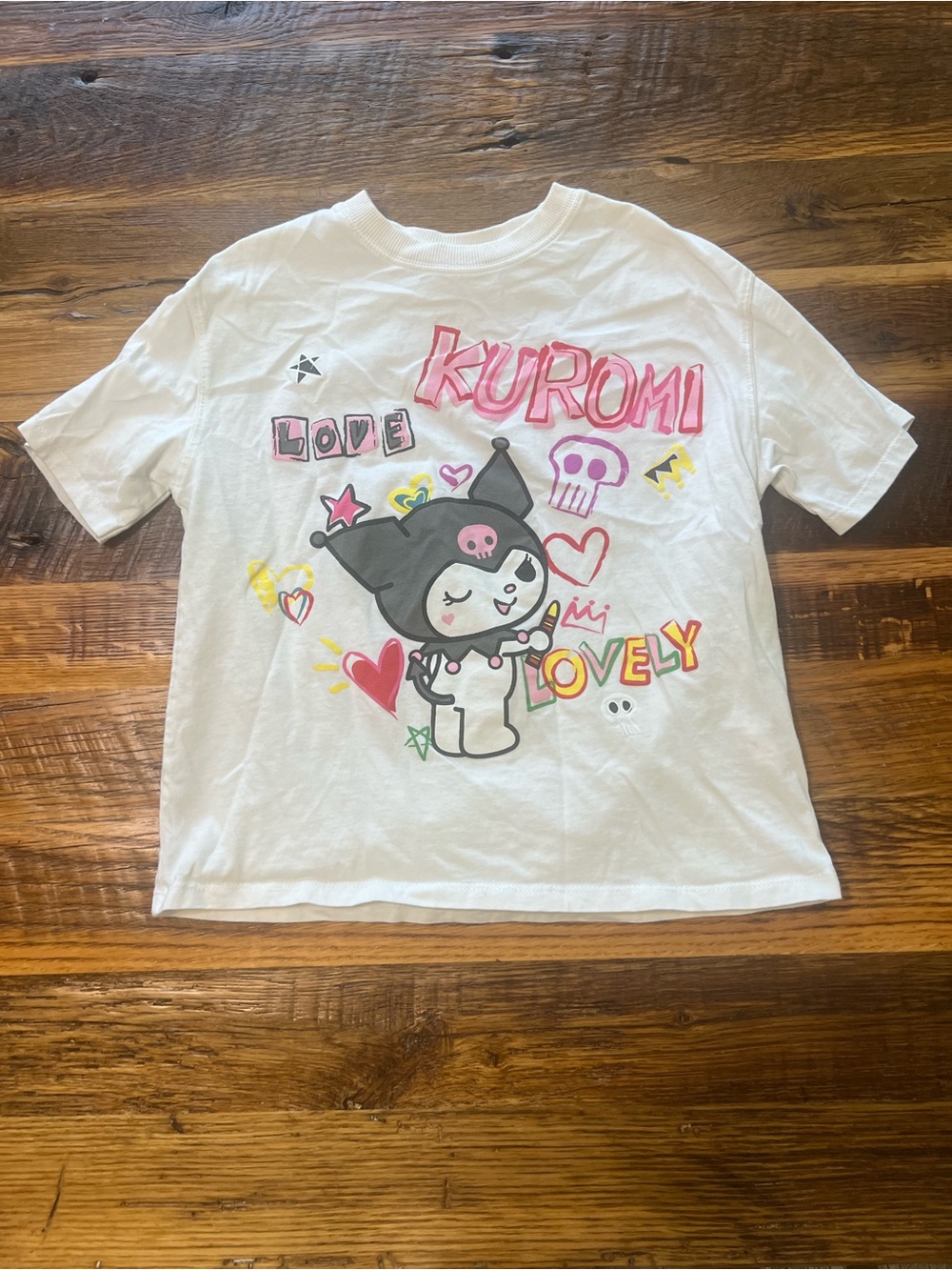 Zara White Kuromi Graphic Tee with Pink and Black Art